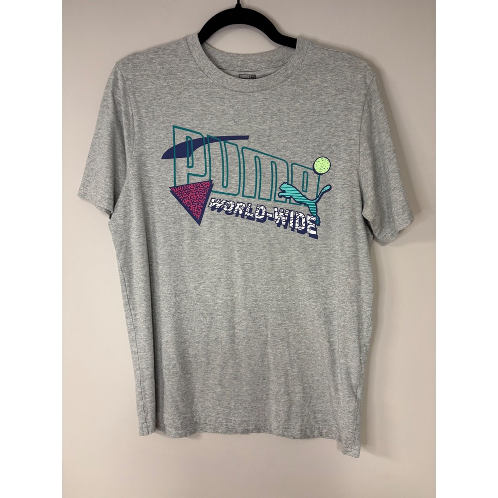 Puma Graphic T-Shirt World Wide Logo Crew Neck Casual Top Mens Size M‎